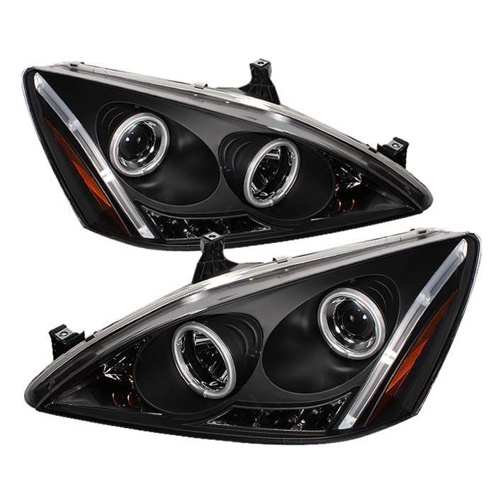 Honda Accord 03-07 Projector Headlights - CCFL Halo - LED ( Replaceable LEDs ) - Black - High H1 (Included) - Low H1 (Included)