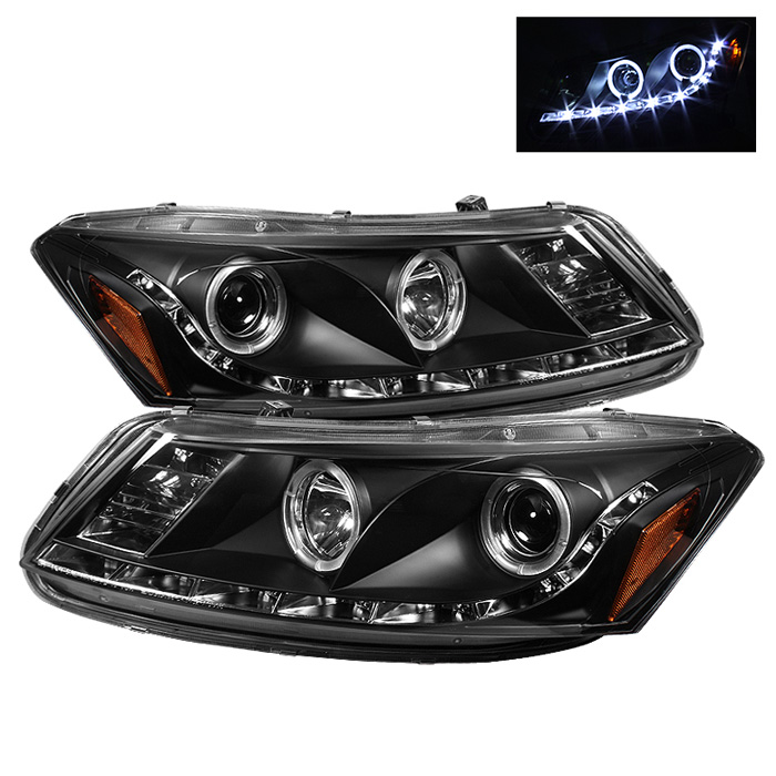 Honda Accord 08-12 4Dr Projector Headlights- LED Halo - DRL - Black - High H1 (Included) - Low H1 (Included)