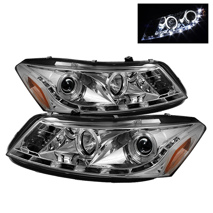 Honda Accord 08-12 4Dr Projector Headlights- LED Halo - DRL - Chrome - High H1 (Included) - Low H1 (Included)