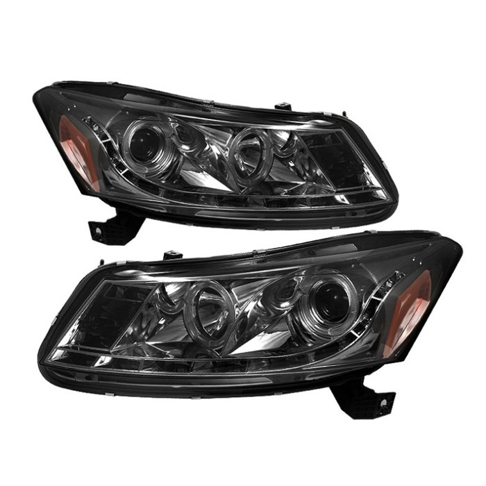 Honda Accord 08-12 4Dr Projector Headlights- LED Halo - DRL - Smoke - High H1 (Included) - Low H1 (Included)