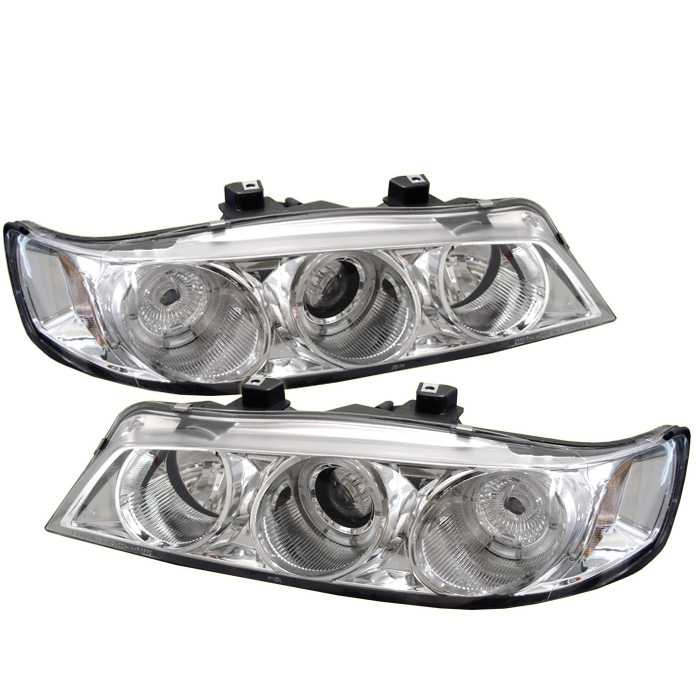 Honda Accord 94-97 1PC Projector Headlights - LED Halo - Amber Reflector - Chrome - High H1 (Included) - Low H1 (Included)