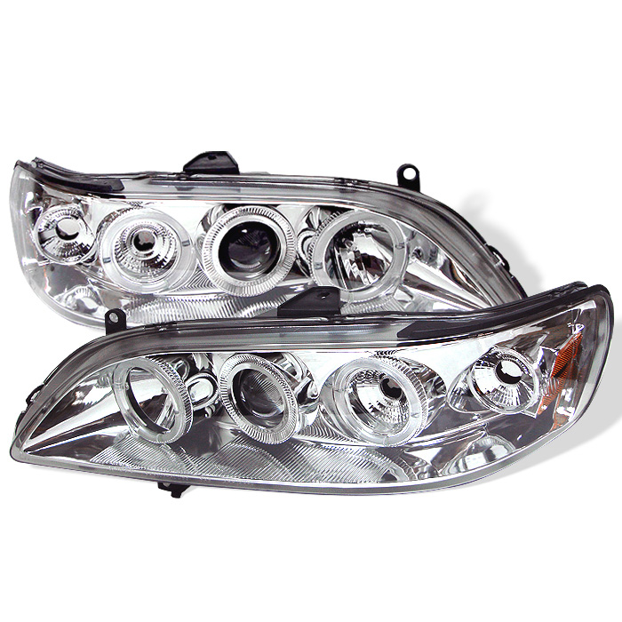 Honda Accord 98-02 1PC Projector Headlights - LED Halo - Amber Reflector - Chrome - High H1 (Included) - Low H1 (Included)