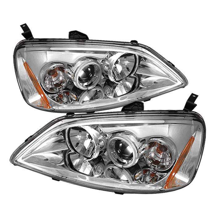 Honda Civic 01-03 2/4DR Projector Headlights - ( Do Not Fit SI Model ) - CCFL Halo - Chrome - High H1 (Included) - Low H1 (Included)