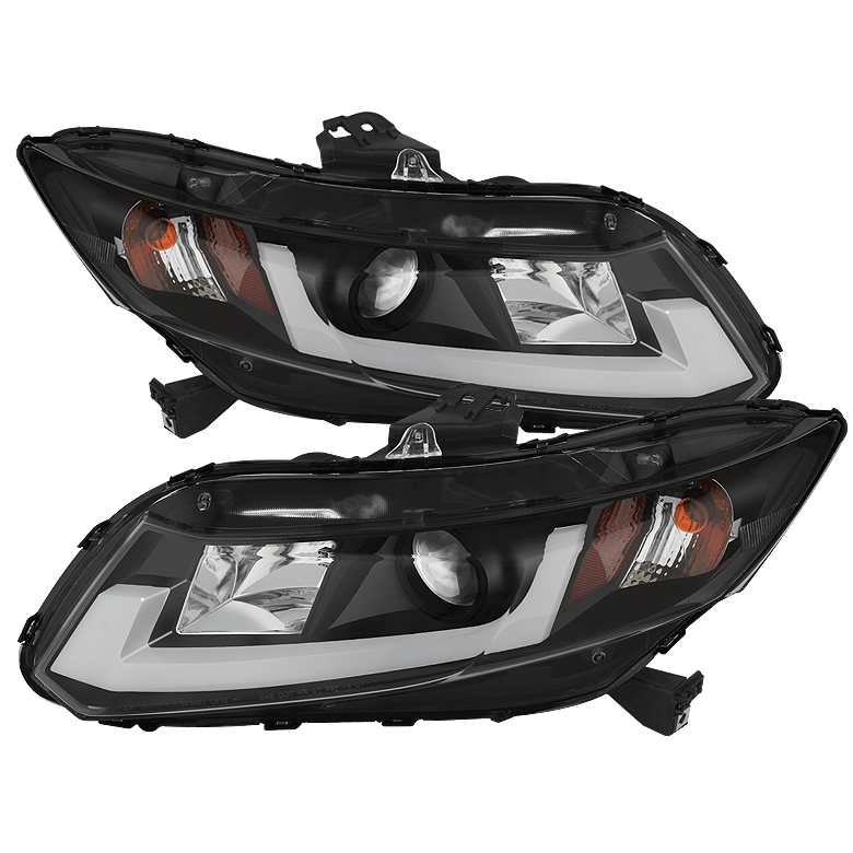 Honda Civic 2012-2014 Projector Headlights - Light Bar DRL - Black - High H1 ( Included ) - Low H1 ( Included )