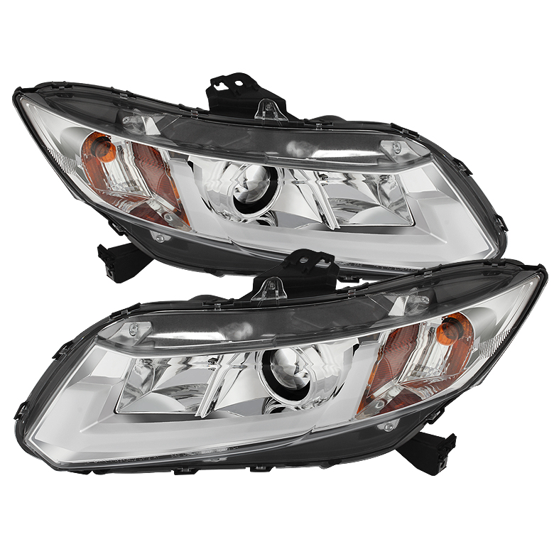 Honda Civic 2012-2014 Projector Headlights - Light Bar DRL - Chrome - High H1 ( Included ) - Low H1 ( Included )