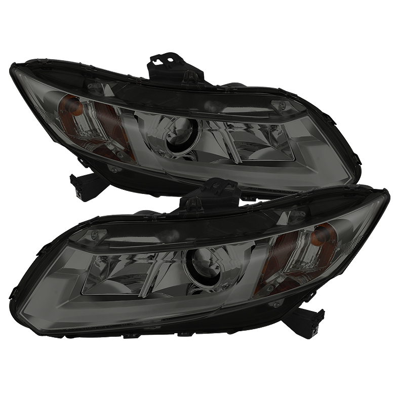 Honda Civic 2012-2014 Projector Headlights - Light Bar DRL - Smoke - High H1 ( Included ) - Low H1 ( Included )