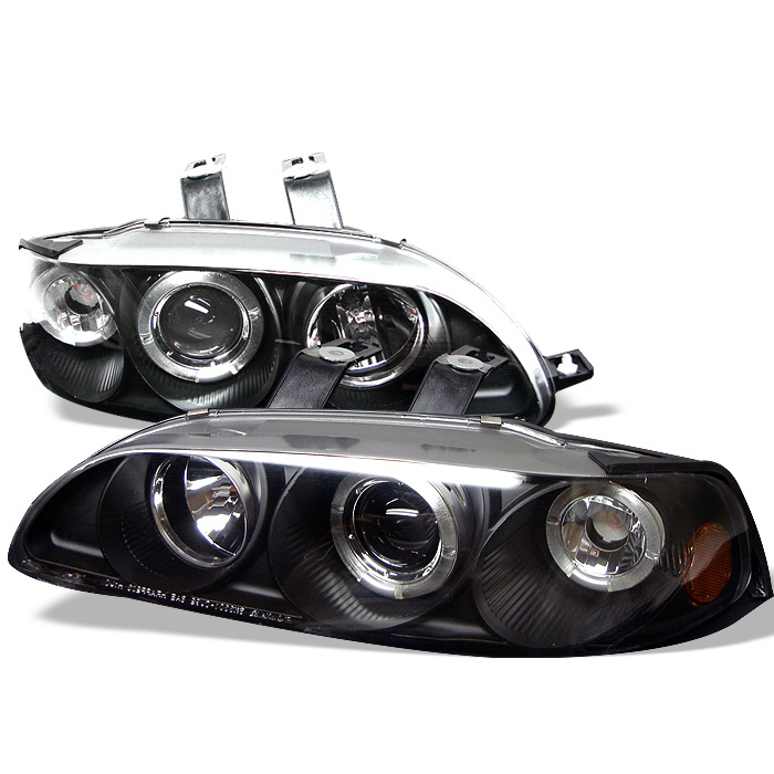 Honda Civic 92-95 2/3DR 1PC Projector Headlights - LED Halo - Amber Reflector - Black - High H1 (Included) - Low H1 (Included)