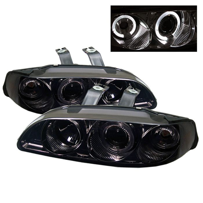 Honda Civic 92-95 2/3DR 1PC Projector Headlights - LED Halo - Amber Reflector - Smoke - High H1 (Included) - Low H1 (Included)