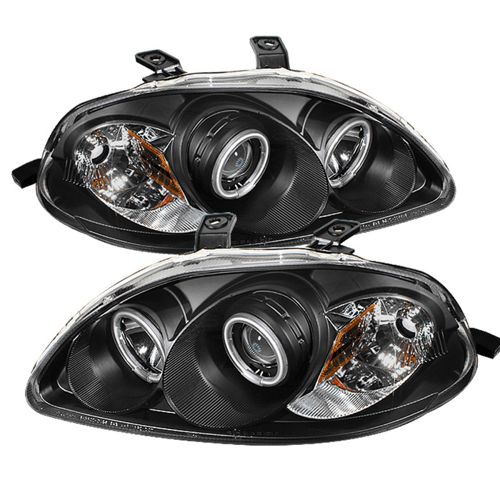 Honda Civic 96-98 Projector Headlights - CCFL Halo - Black - High H1 (Included) - Low H1 (Included)