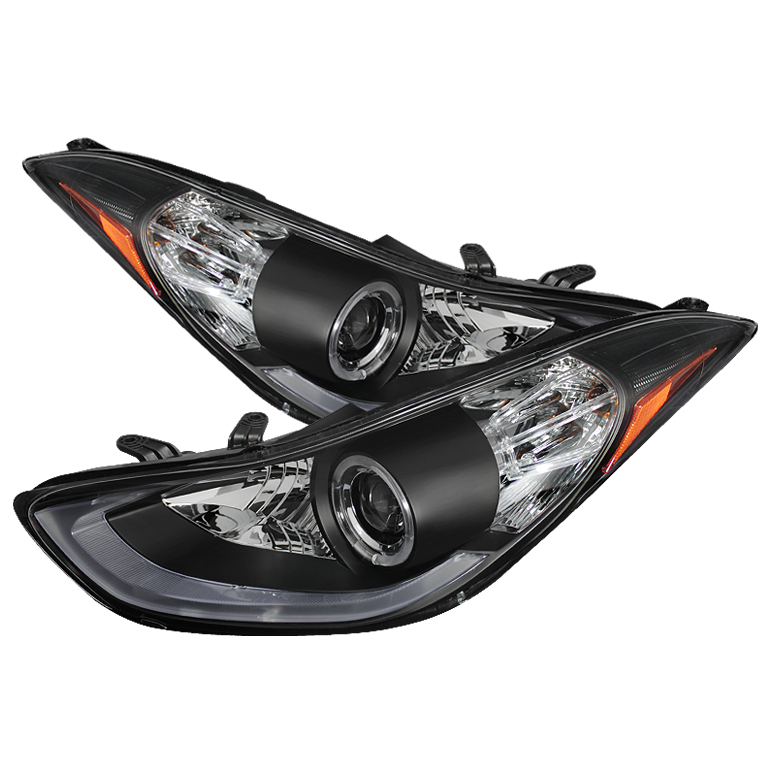 Hyundai Elantra 11-13 Projector Headlights - LED Halo - DRL - Black - High H1 (Included) - Low H7 (Included)