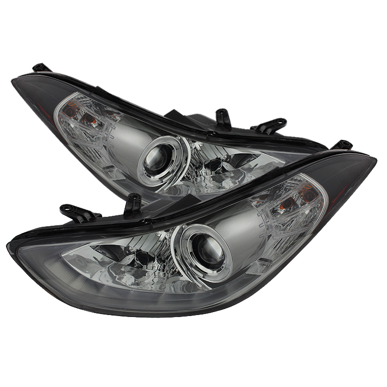 Hyundai Elantra 11-13 Projector Headlights - LED Halo - DRL - Smoke - High H1 (Included) - Low H7 (Included)