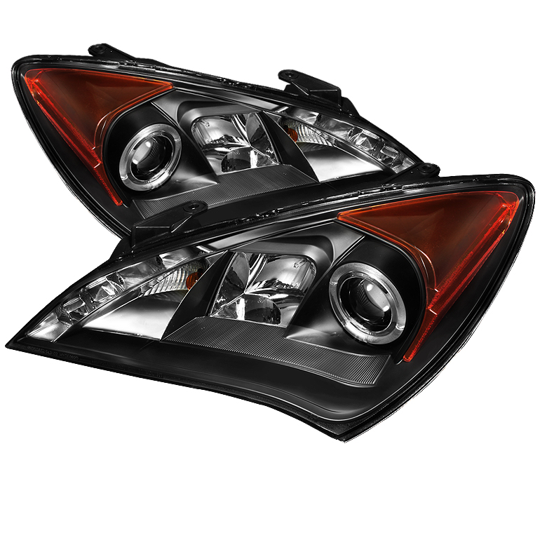 Hyundai Genesis 10-12 Projector Headlights - Halogen Model Only ( Not Compatible With Xenon/HID Model ) - LED Halo - DRL - Black - High H1 (Included) - Low H7 (Included)