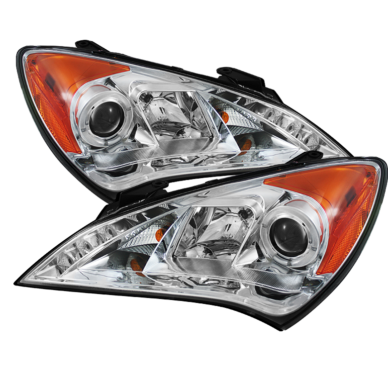 Hyundai Genesis 10-12 Projector Headlights - Halogen Model Only ( Not Compatible With Xenon/HID Model ) - LED Halo - DRL - Chrome - High H1 (Included) - Low H7 (Included)