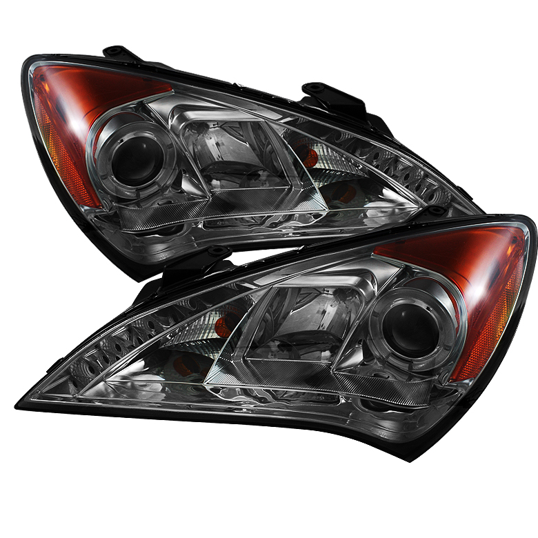 Hyundai Genesis 10-12 Projector Headlights - Halogen Model Only ( Not Compatible With Xenon/HID Model ) - LED Halo - DRL - Smoke - High H1 (Included) - Low H7 (Included)