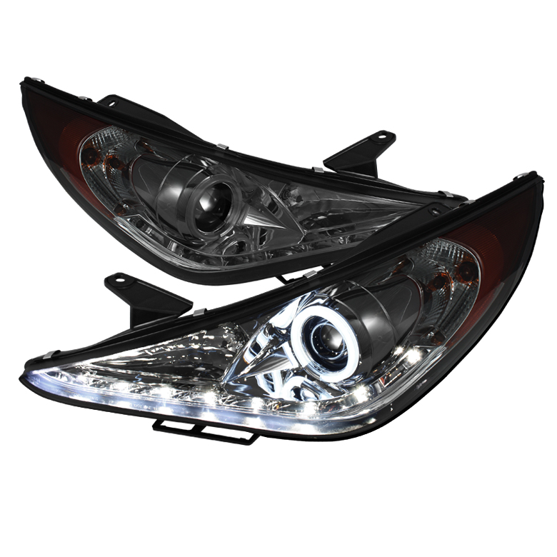 Hyundai Sonata 11-13 Projector Headlights ( Does Not Fit Hybrid Model ) - CCFL Halo - DRL - Smoke - High H7 (Included) - Low H7 (Included)