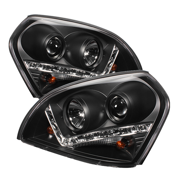 Hyundai Tucson 04-09 Projector Headlights - DRL - Black - High H1 (Included) - Low H1 (Included)