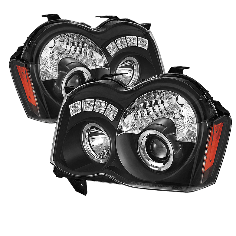 Jeep Grand Cherokee 08-10 Projector Headlights - LED Halo - LED ( Replaceable LEDs ) - Black - High H1 (Included) - Low 9006 (Not Included)