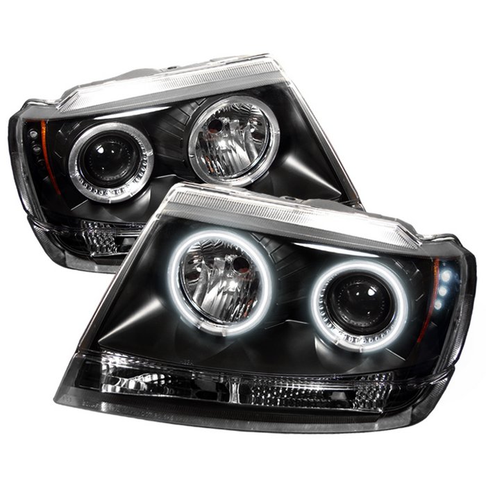 Jeep Grand Cherokee 99-04 Projector Headlights - CCFL Halo - LED ( Replaceable LEDs ) - Black - High 9005 (Not Included) - Low 9006 (Not Included)