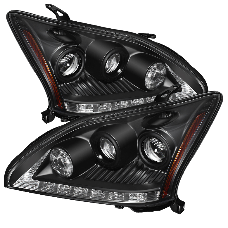 Lexus RX330 2004-2006 Projector Headlights - Halogen Model Only ( Not Compatible With Xenon/HID Model ) - DRL LED - Black - High H7 ( Included ) - Low H7 ( Included )