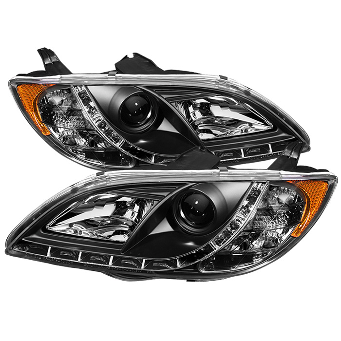 Mazda 3 04-08 4Dr Sedan Projector Headlights - Halogen Model Only ( Not Compatible With Xenon/HID Model ) - ( Do Not Fit Hatchback Model ) - DRL - Black - High H1 (Included) - Low H1 (Included)