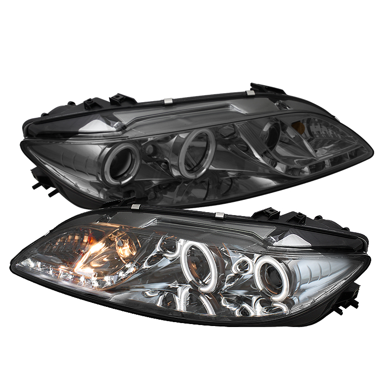 Mazda 6 03-05 With Fog Lights Projector Headlights - CCFL Halo - DRL - Smoke - High H1 (Included) - Low H1 (Included)