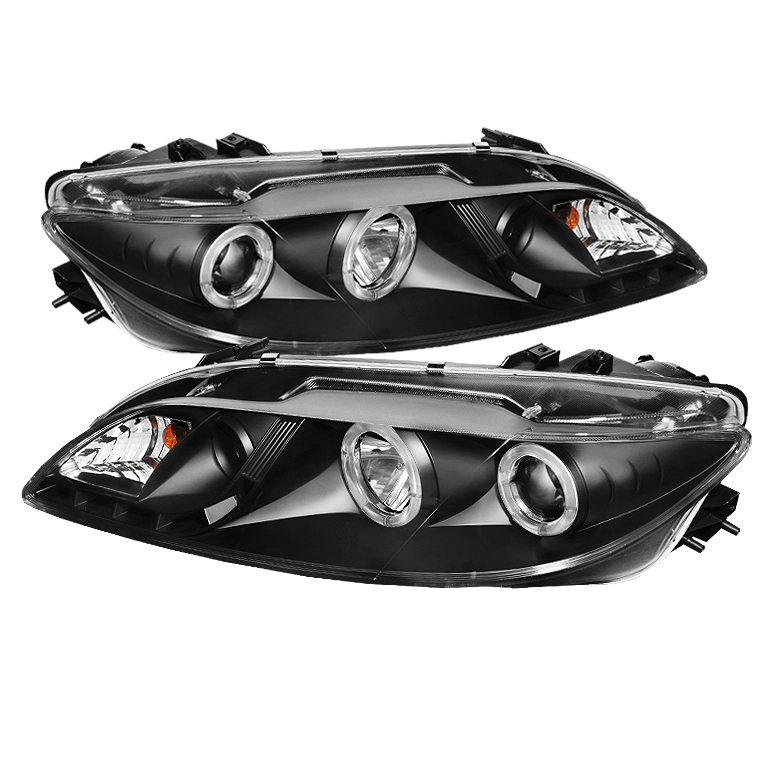 Mazda 6 03-05 With Fog Lights Projector Headlights - LED Halo - DRL - Black - High H1 (Included) - Low H1 (Included)