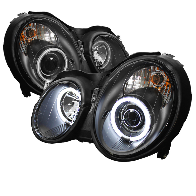 Mercedes Benz CLK 98-02 Projector Headlights - Halogen Model Only ( Not Compatible With Xenon/HID Model ) - CCFL Halo - Black - High H1 (Included) - Low H7 (Included)