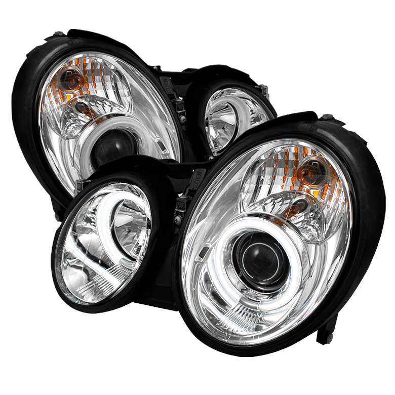 Mercedes Benz CLK 98-02 Projector Headlights - Halogen Model Only ( Not Compatible With Xenon/HID Model ) - CCFL Halo - Chrome - High H1 (Included) - Low H7 (Included)