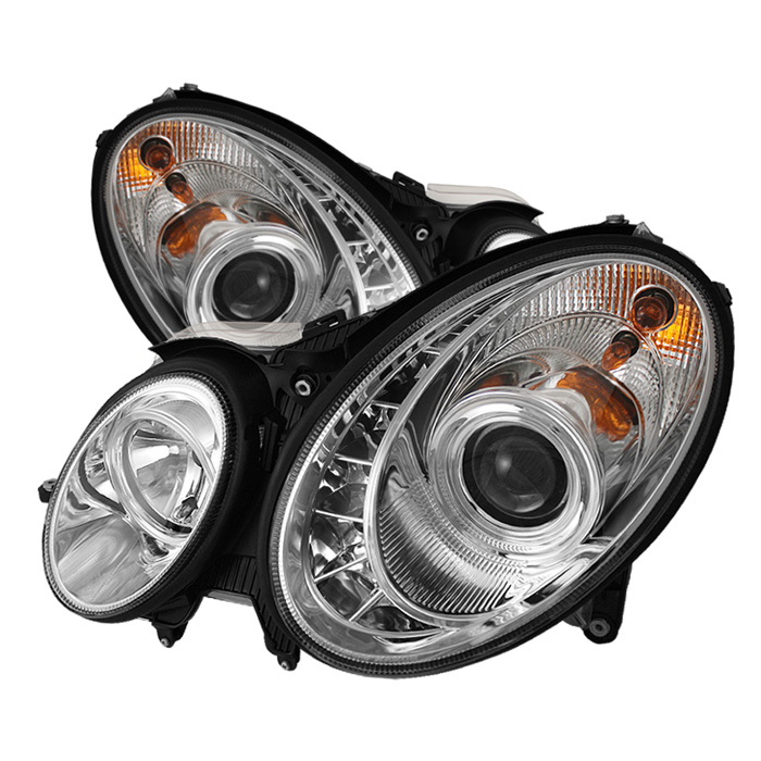 Mercedes Benz E-Class 03-06 Projector Headlights - Halogen Model Only ( Not Compatible With Xenon/HID Model ) - DRL - Chrome - High H7 (Included) - Low H7 (Included)