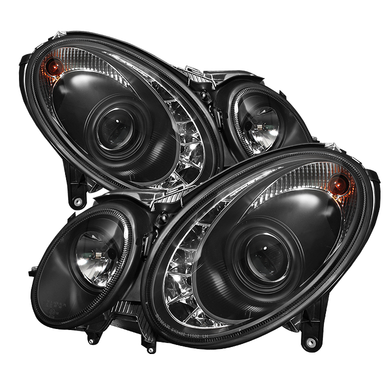 Mercedes Benz E-Class 03-06 Projector Headlights - Xenon/HID Model Only ( Not Compatible With Halogen Model ) - DRL- Black - High H7 (Included) - Low D2R (Not Included)