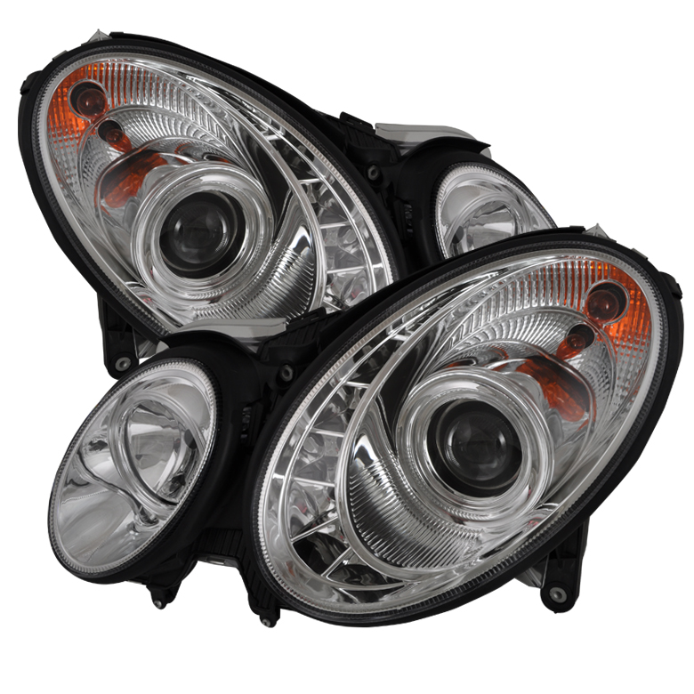 Mercedes Benz E-Class 03-06 Projector Headlights - Xenon/HID Model Only ( Not Compatible With Halogen Model ) - DRL - Chrome - High H7 (Included) - Low D2R (Not Included)