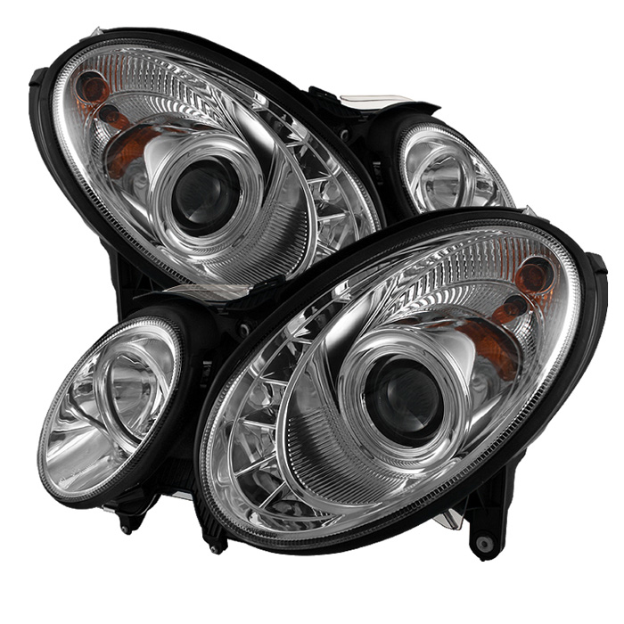 Mercedes Benz E-Class 07-09 Projector Headlights - Halogen Model Only ( Not Compatible With Xenon/HID Model ) - DRL - Chrome - High H7 (Included) - Low H7 (Included)