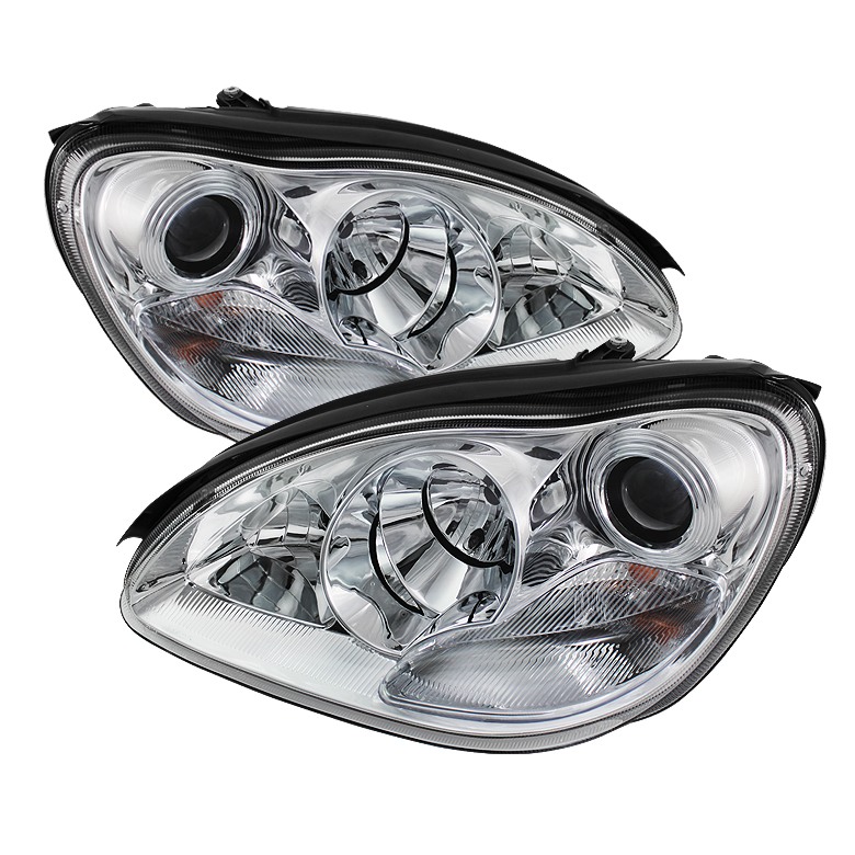 Mercedes Benz S-Class 00-06 Projector Headlights - Halogen Model Only ( not compatible with Xenon/HID Model) - Chrome - High H1 (Included) - Low H7 (Included)