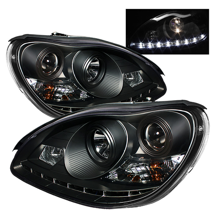 Mercedes Benz S-Class 00-06 Projector Headlights - Halogen Model Only ( not compatible with Xenon/HID Model) - DRL - Black - High H1 (Included) - Low H7 (Included)