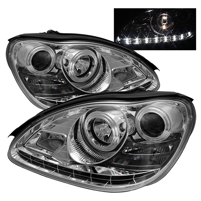 Mercedes Benz S-Class 00-06 Projector Headlights - Halogen Model Only ( not compatible with Xenon/HID Model) - DRL - Chrome - High H1 (Included) - Low H7 (Included)