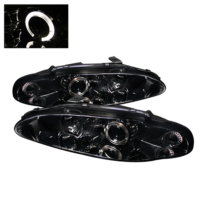 Mitsubishi Eclipse 95-96 Projector Headlights - LED Halo - Smoke - High H1 (Included) - Low H1 (Included)