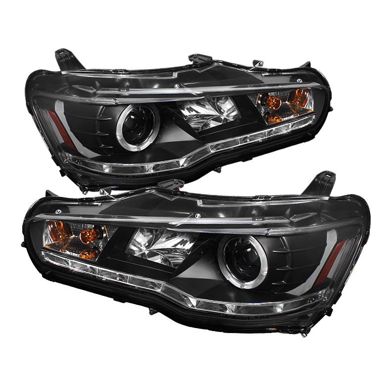 Mitsubishi Lancer / EVO-10 08-14 Projector Headlights - Halogen Model Only ( Not Compatible With Xenon/HID Model ) - LED Halo - DRL - Black - High H1 (Included) - Low H7 (Included)