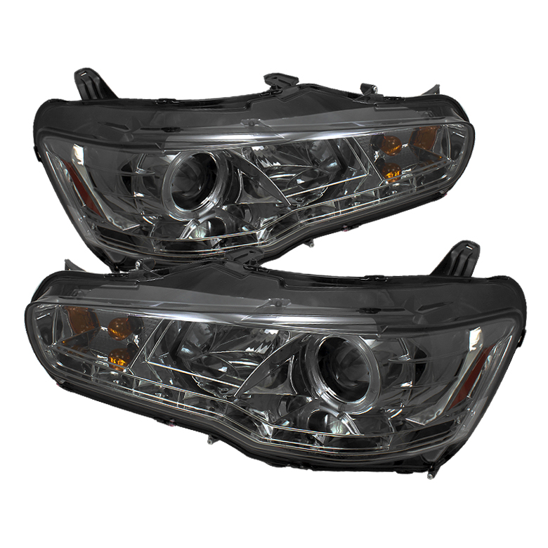 Mitsubishi Lancer / EVO-10 08-14 Projector Headlights - Halogen Model Only ( Not Compatible With Xenon/HID Model ) - LED Halo - DRL - Smoke - High H1 (Included) - Low H7 (Included)