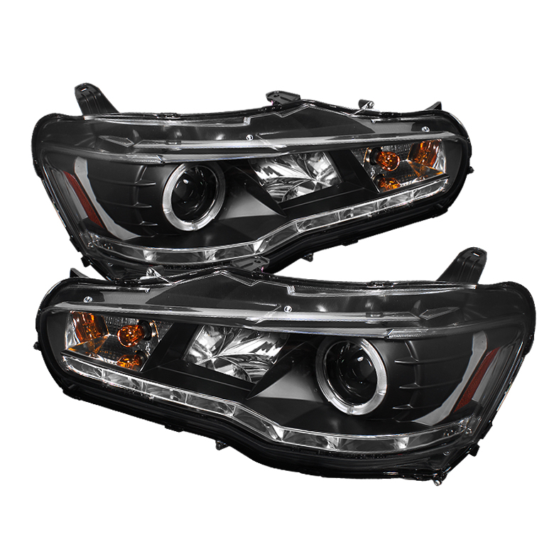 Mitsubishi Lancer / EVO-10 08-14 Projector Headlights - Xenon/HID Model Only ( Not Compatible With Halogen Model ) - LED Halo - DRL - Black - High H1 (Included) - Low D2R (Not Included)