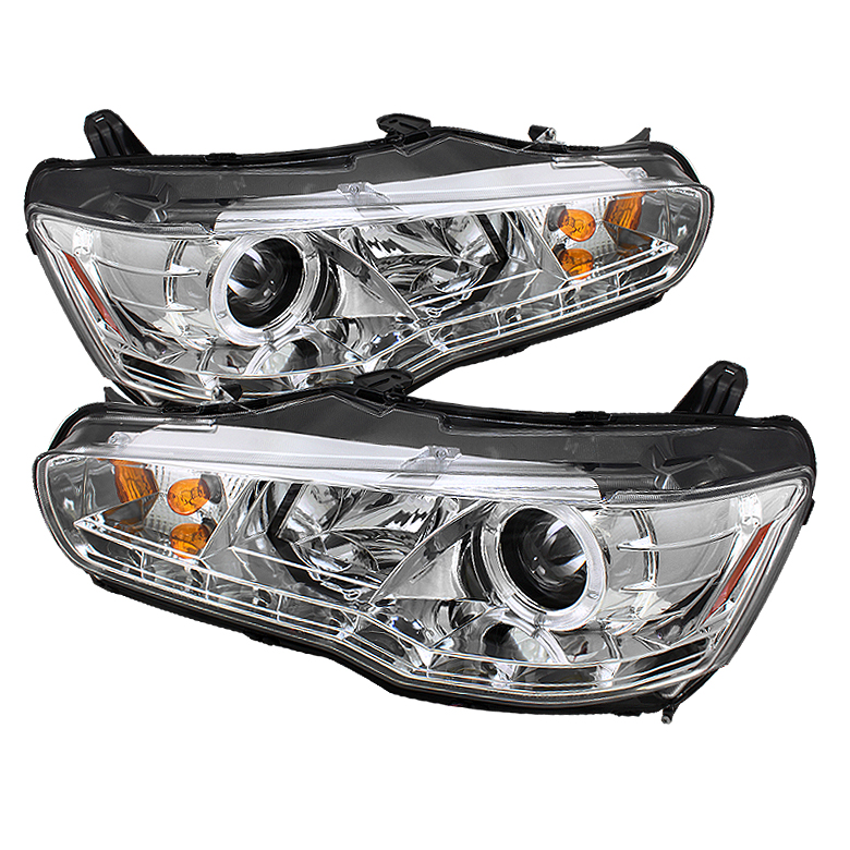 Mitsubishi Lancer / EVO-10 08-14 Projector Headlights - Xenon/HID Model Only ( Not Compatible With Halogen Model ) - LED Halo - DRL - Chrome - High H1 (Included) - Low D2R (Not Included)