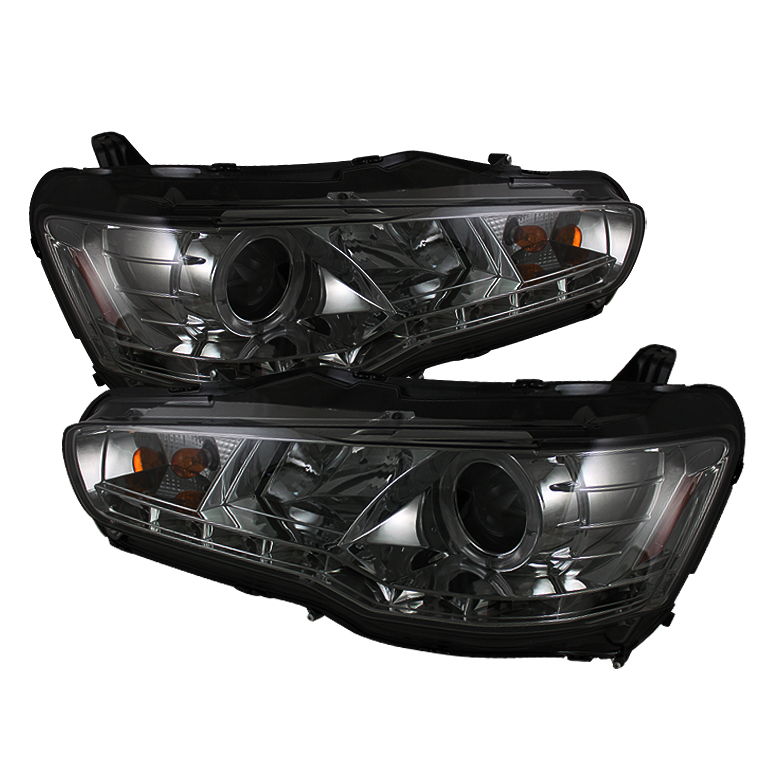 Mitsubishi Lancer / EVO-10 08-14 Projector Headlights - Xenon/HID Model Only ( Not Compatible With Halogen Model ) - LED Halo - DRL - Smoke - High H1 (Included) - Low D2R (Not Included)