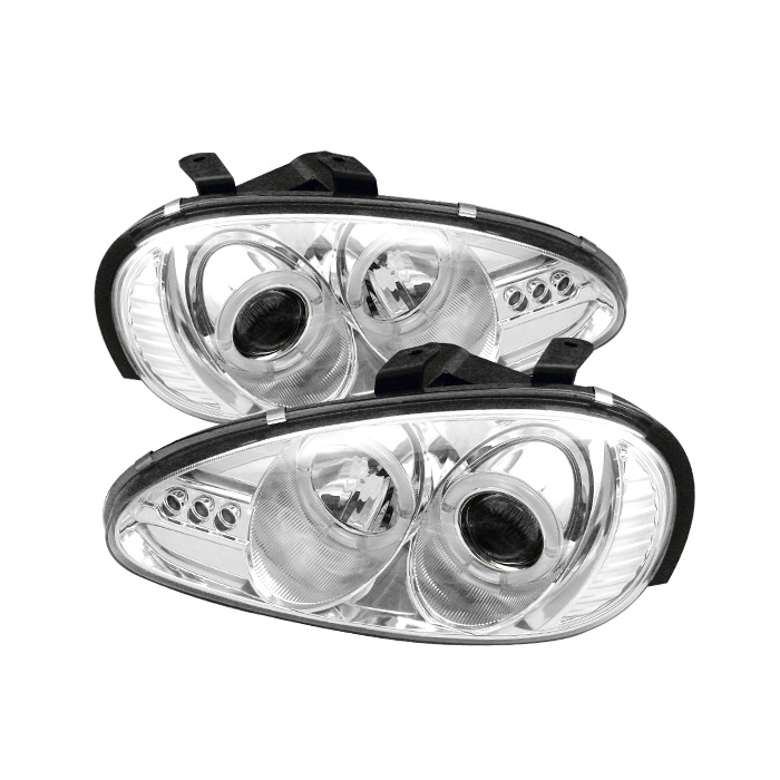 Mazda MX3 92-96 Projector Headlights - LED Halo - LED ( Replaceable LEDs ) - Chrome - High H1 (Included) - Low H1 (Included)