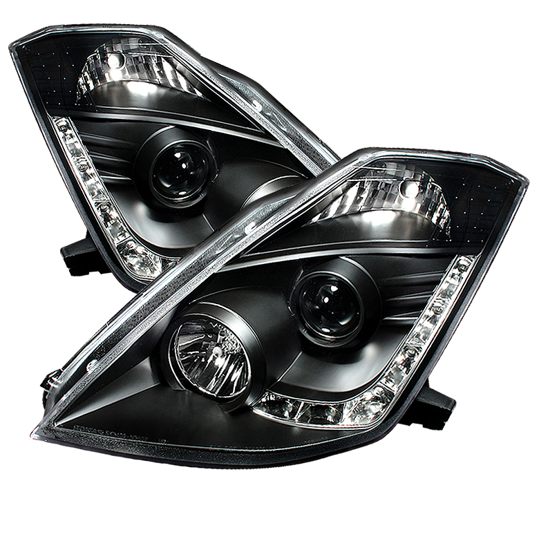 Nissan 350Z 03-05 Projector Headlights - Xenon/HID Model Only ( Not Compatible With Halogen Model ) - DRL - Black - High H1 (Included) - Low D2R (Not Included)