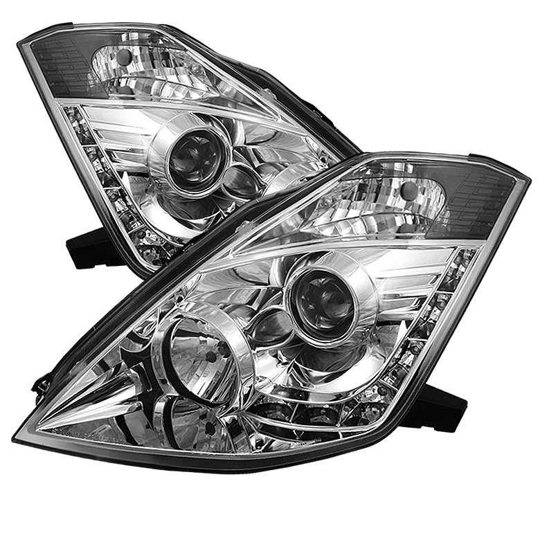 Nissan 350Z 03-05 Projector Headlights - Xenon/HID Model Only ( Not Compatible With Halogen Model ) - DRL - Chrome - High H1 (Included) - Low D2R (Not Included)