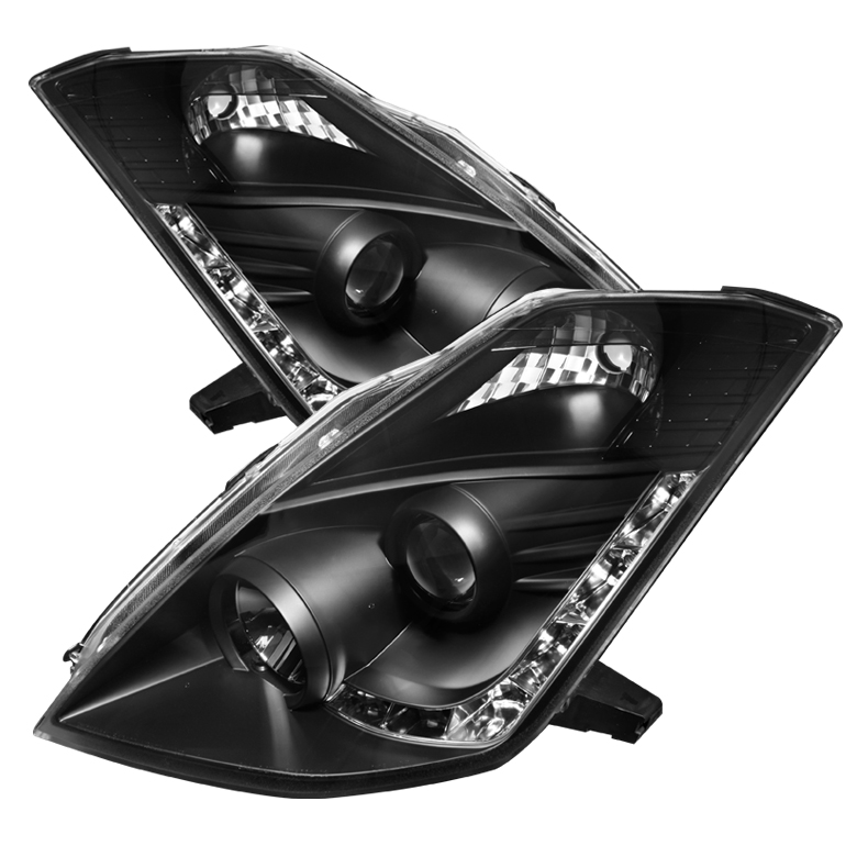 Nissan 350Z 06-08 Projector Headlights - Xenon/HID Model Only ( Not Compatible With Halogen Model ) - DRL - Black - High H1 (Included) - Low D2S (Not Included)