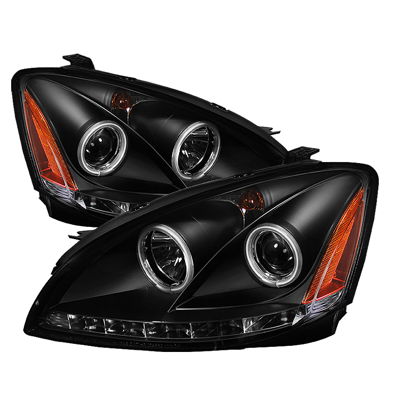 Nissan Altima 02-04 Projector Headlights - Halogen Model Only ( Not Compatible With Xenon/HID Model ) - CCFL Halo - LED ( Replaceable LEDs ) - Black - High H1 (Included) - Low H1 (Included)