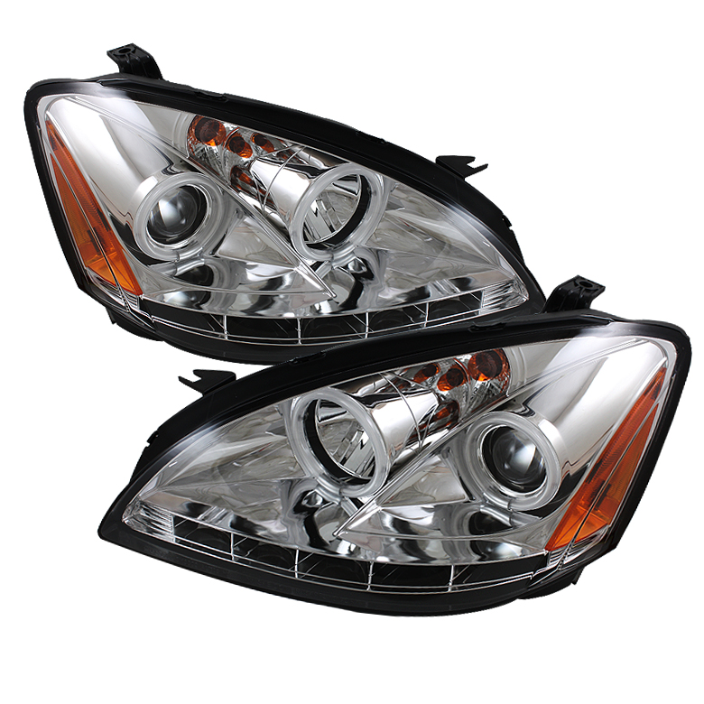 Nissan Altima 02-04 Projector Headlights - Halogen Model Only ( Not Compatible With Xenon/HID Model ) - CCFL Halo - LED ( Replaceable LEDs ) - Chrome - High H1 - Low H1