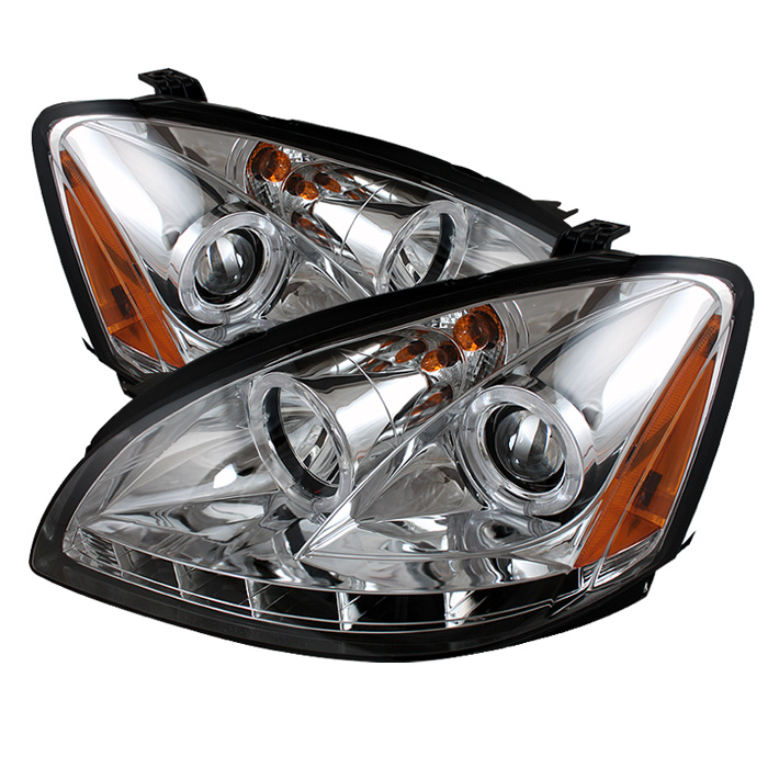 Nissan Altima 02-04 Projector Headlights - Halogen Model Only ( Not Compatible With Xenon/HID Model ) - LED Halo - LED ( Replaceable LEDs ) - Chrome - High H1 (Included) - Low H1 (Included)