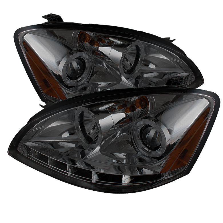 Nissan Altima 02-04 Projector Headlights - Halogen Model Only ( Not Compatible With Xenon/HID Model ) - LED Halo - LED ( Replaceable LEDs ) - Smoke - High H1 (Included) - Low H1 (Included)