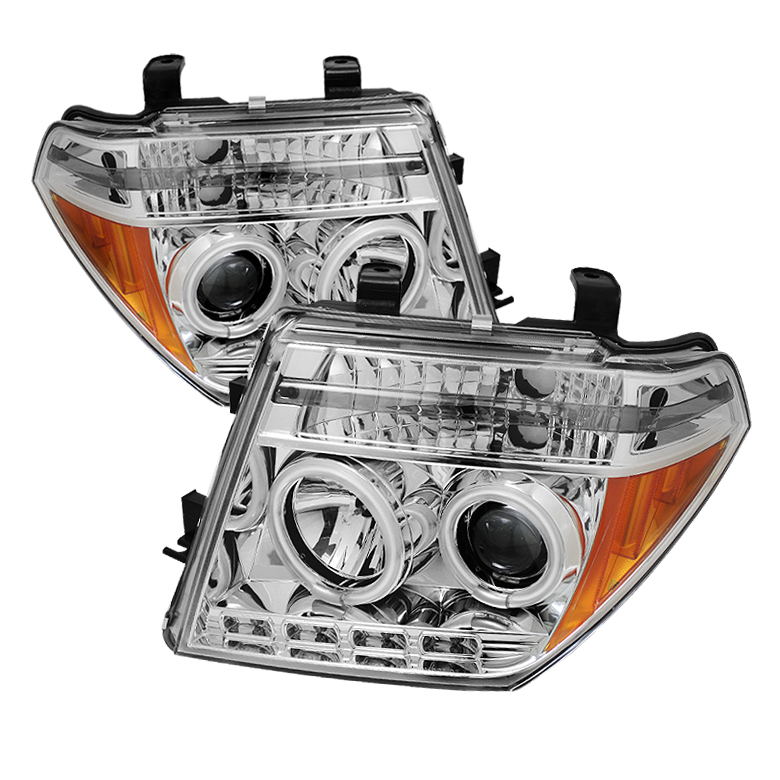 Nissan Frontier 05-08 / Nissan Pathfinder 05-07 Projector Headlights - CCFL Halo - LED ( Replaceable LEDs ) - Chrome - High H1 (Included) - Low H1 (Included)